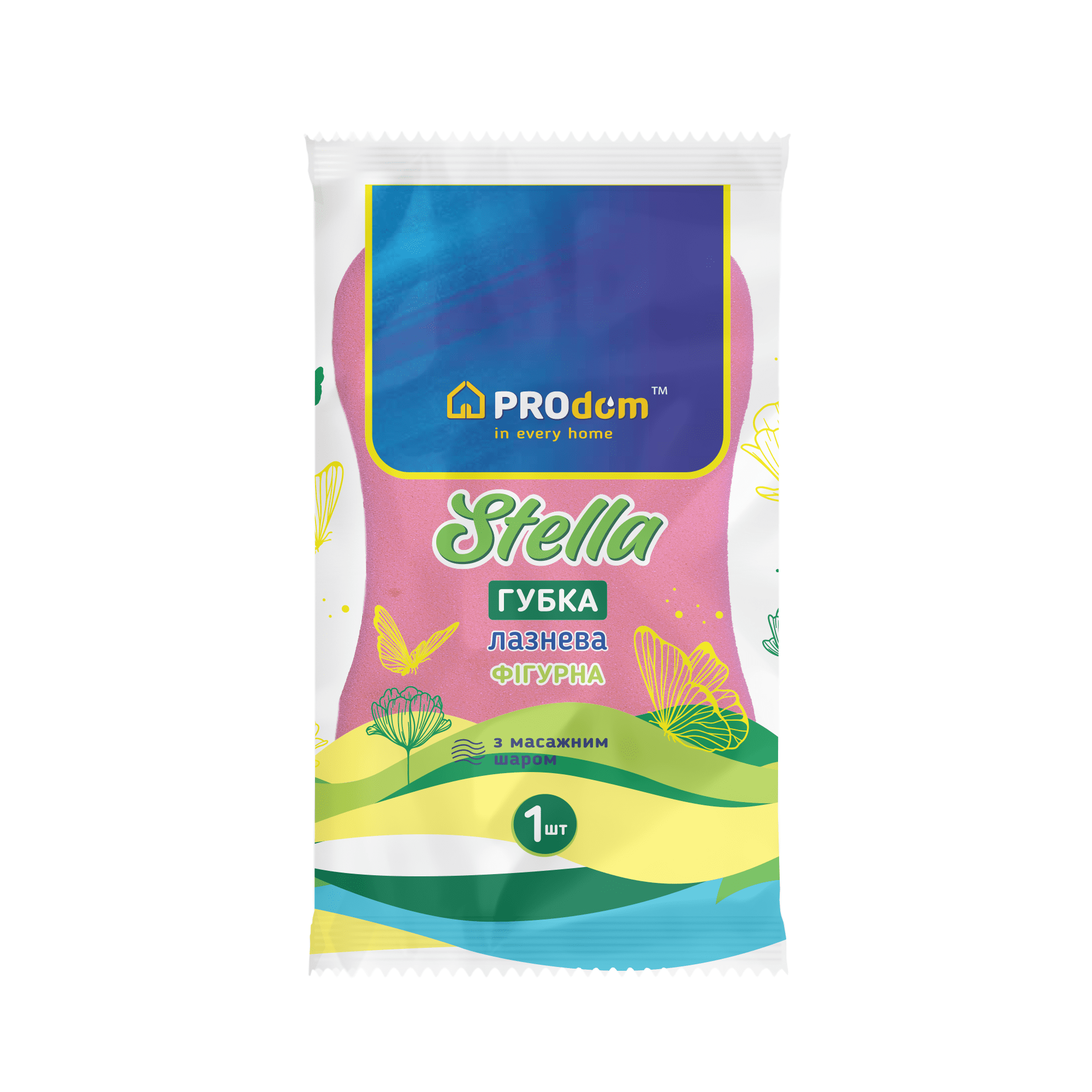 Губка банна ТМ Prodom STELLA фігурна з мас.шаром 155*90*50