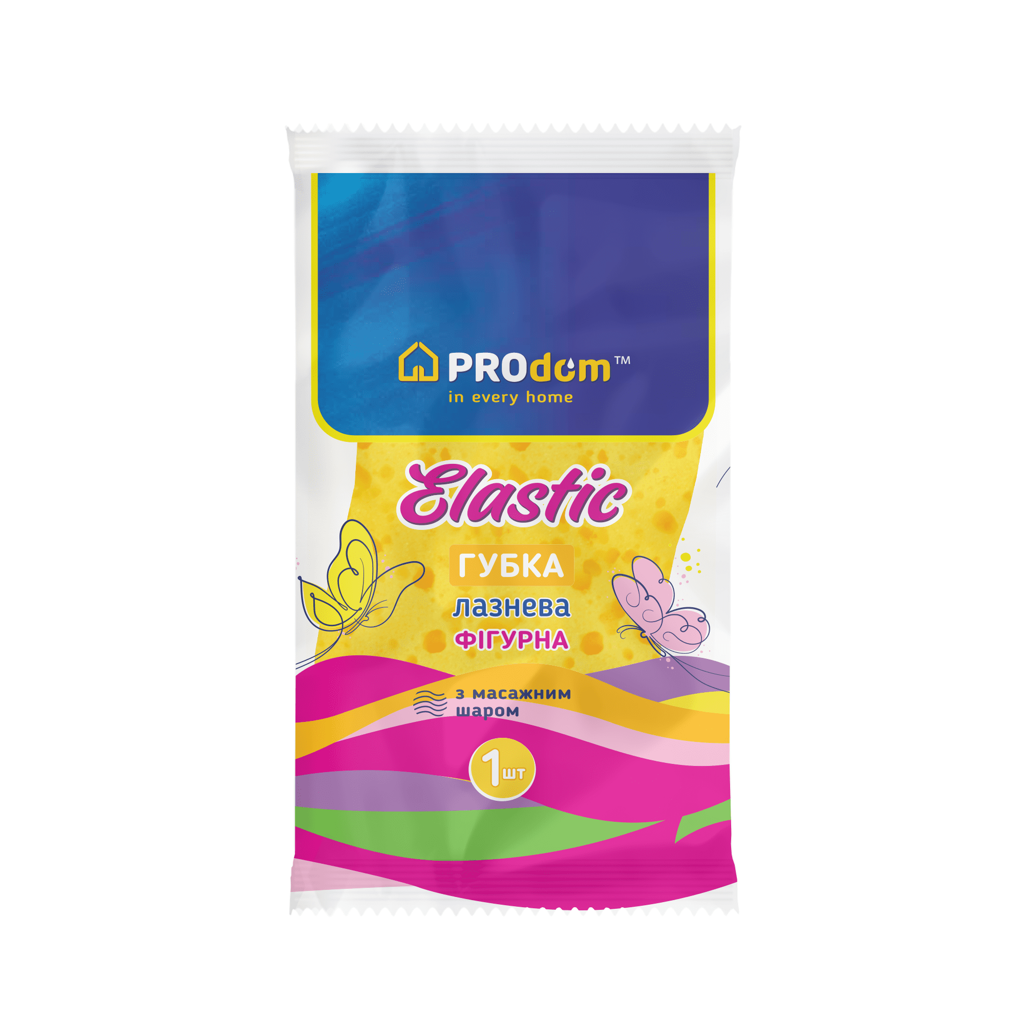 Губка банна ТМ Продом Elastic крупнопориста фігурна з мас.шаром, 150х110х50