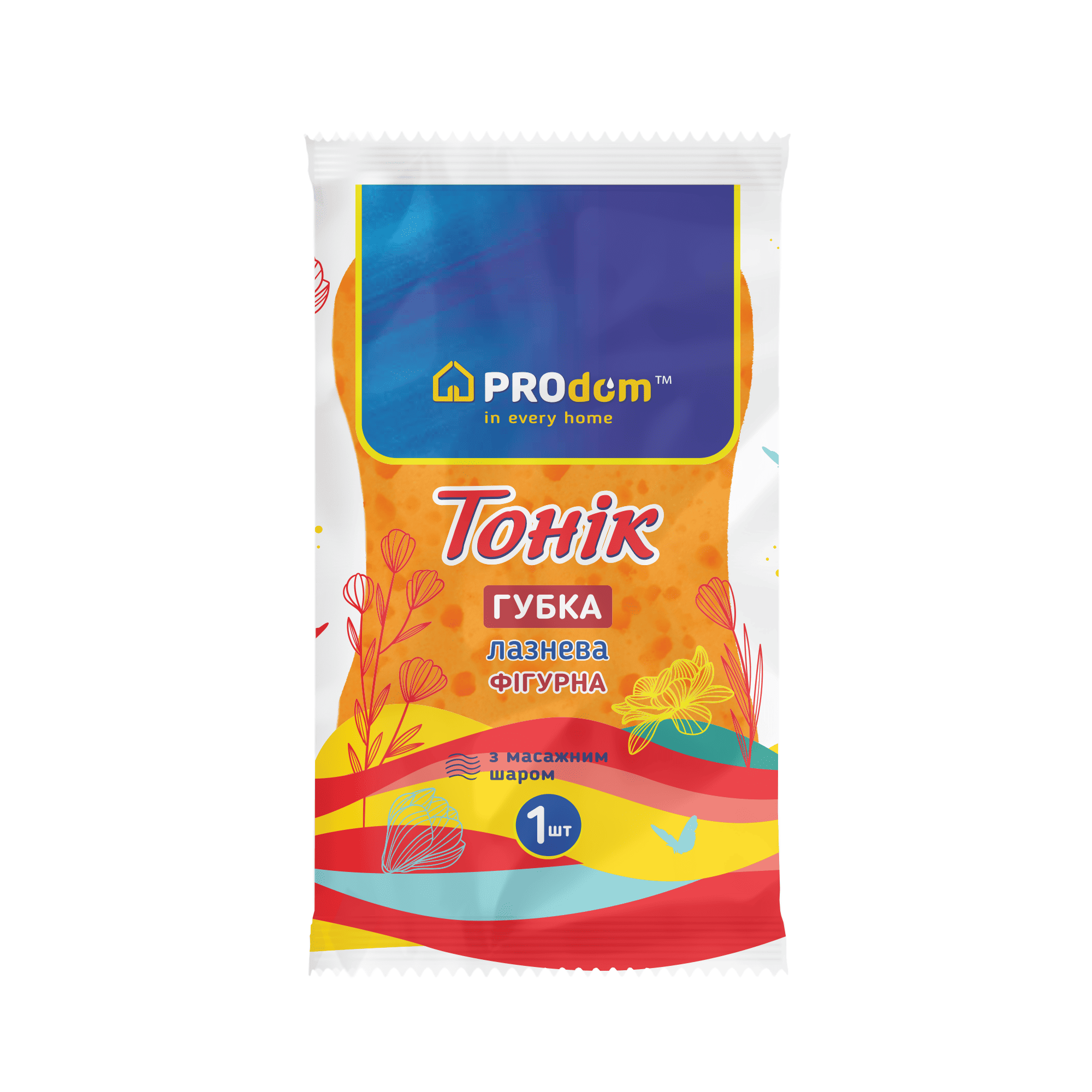 Губка банна ТМ Продом Tonik крупнопориста фігурна з мас.шаром, 155х95х50