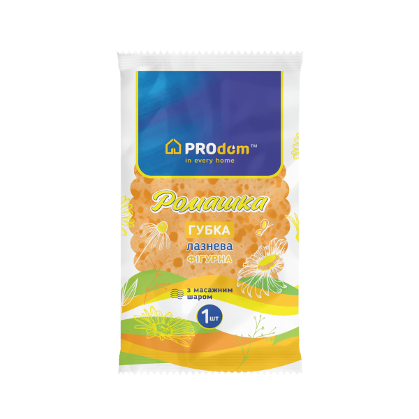 Губка банна ТМ Продом овальна з мас.шаром Ромашка 150*100*45