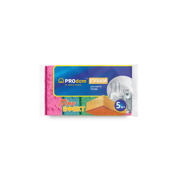Губка кухонна 5 шт пориста "ПІНО ЕФЕКТ"  ТМ Продом (90х60х30) Губка кухонна 5 шт пориста "ПІНО ЕФЕКТ"  ТМ Продом (90х60х30)