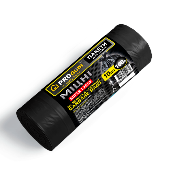 Пакети для сміття ТМ "Продом" МІЦНІ  
(чорні міцні , 90*105*22 мкм, вага 0,400 кг) 
160л 10шт Пакети для сміття ТМ "Продом" МІЦНІ  
(чорні міцні , 90*105*22 мкм, вага 0,400 кг) 
160л 10шт