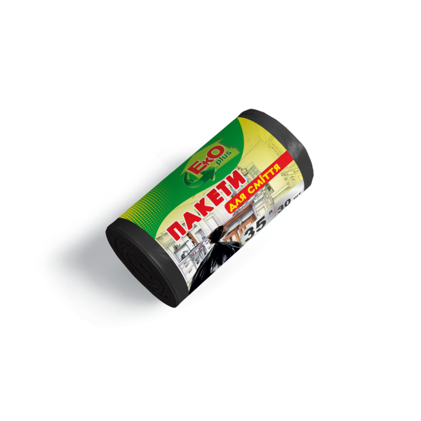 Пакети для сміття  35*30 Чорні
(45х55*8 вага 0,117кг)