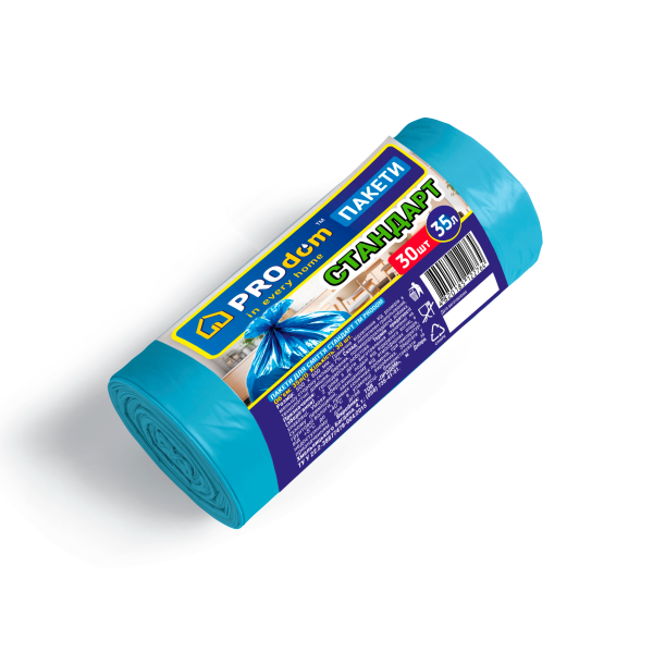Пакети для сміття ТМ "Продом"  СТАНДАРТ 
(синій , 50*60*10 мкм, вага 0,170 кг) 
35л 30шт Пакети для сміття ТМ "Продом"  СТАНДАРТ 
(синій , 50*60*10 мкм, вага 0,170 кг) 
35л 30шт